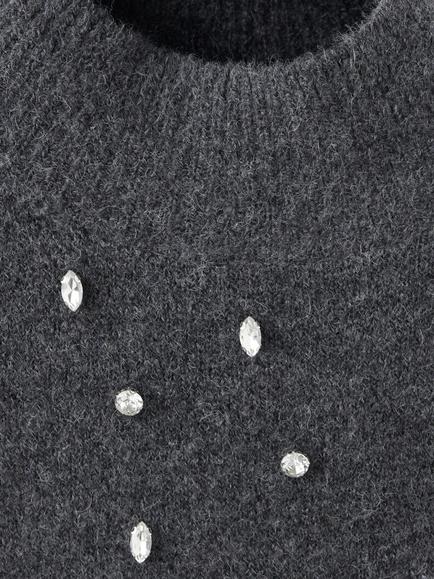 Mango Mock Neck Beaded Sleeveless Knit Top, Anthracite - view 2, Anthracite