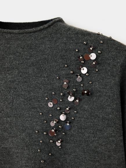 Mango Sequin Embellished High Neck Knit Jumper, Anthracite - view 2, Anthracite