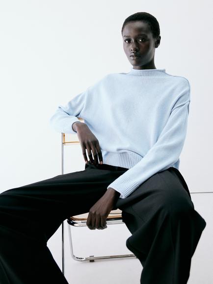 Mango High Neck Knit Jumper, Sky Blue