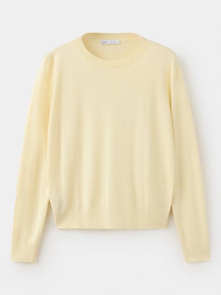 Mango Lucca Crew Neck Fine Knit Jumper, Pastel Yellow