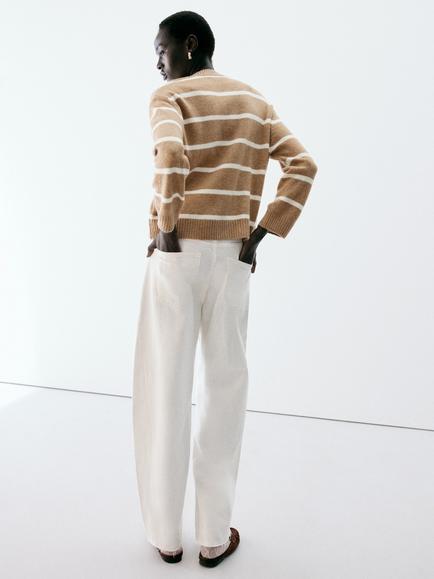 Mango Relaxed Stripe Knit Jumper - view 2, Camel