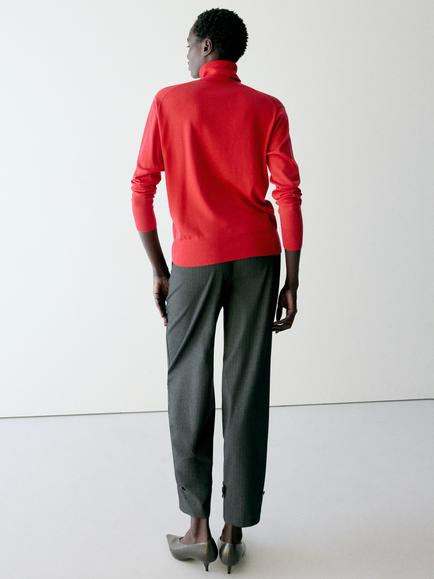 Mango Roll Neck Fine Knit Jumper - view 2, Red