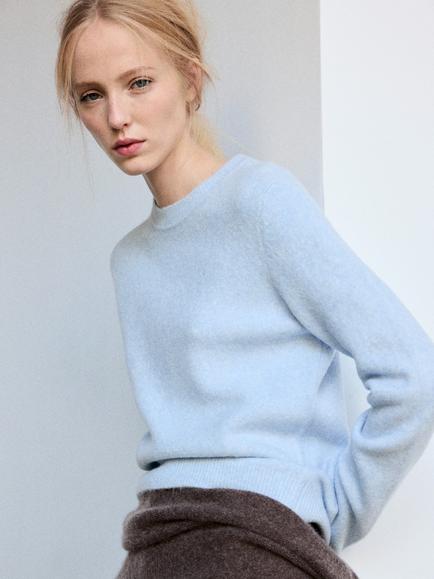Mango Round Neck Knit Jumper, Sky Blue, Sky Blue
