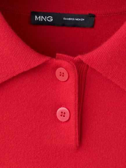 Mango Knitted Polo Jumper, Red - view 2, Red
