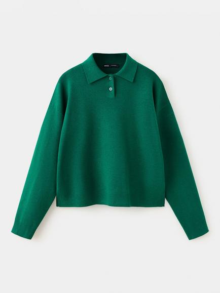 Mango Knitted Polo Jumper, Bottle Green, Bottle Green