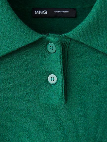 Mango Knitted Polo Jumper, Bottle Green - view 2, Bottle Green