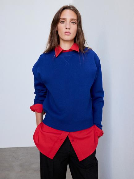 Mango Crew Neck Knit Sweatshirt, Electric Blue, Electric Blue