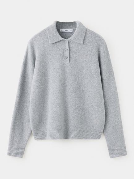 Mango Long Sleeve Polo Collar Jumper, Grey, Grey