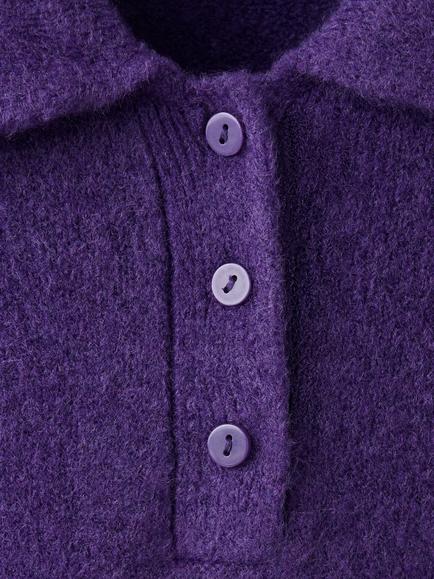 Mango Plain Knit Polo Jumper, Plum - view 2, Plum