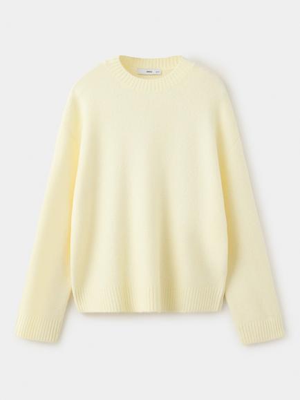 Mango Relaxed Crew Neck Knit Jumper, Pastel Yellow, Pastel Yellow
