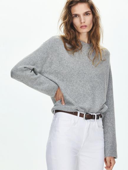 Mango Relaxed Crew Neck Knit Jumper, Grey, Grey