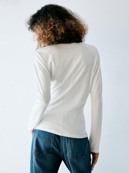 Mango Boat Neck Draped Jersey Top, Off White - view 2, Off White