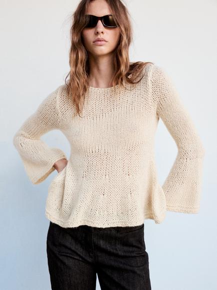 Mango Flared Sleeve Peplum Knit Jumper, Raw, Raw