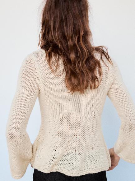Mango Flared Sleeve Peplum Knit Jumper, Raw - view 2, Raw