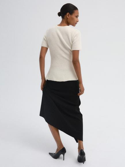 Mango Peplum Short Sleeve Ribbed Knit Top, Raw - view 2, Raw