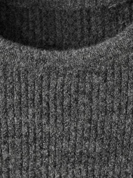 Mango Peplum Short Sleeve Ribbed Knit Top, Dark Grey Melange - view 2, Dark Grey Melange
