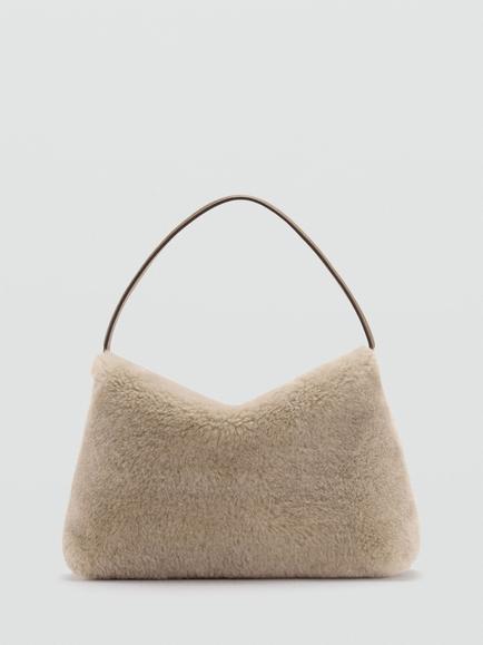 Mango Faux Fur Shoulder Bag, Beige, Beige