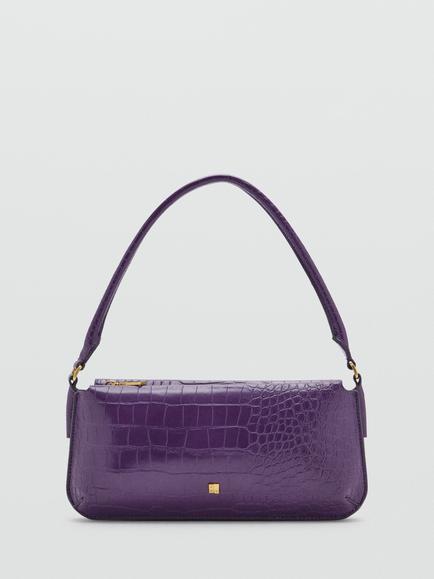 Mango  Patent Crocodile Effect Shoulder Bag, Plum