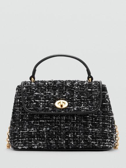 Mango Vicky Textured Top Handle Bag, Black, Black