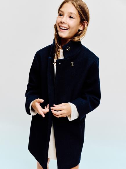 Mango Kids' Smart High Collar Coat, Navy, Navy