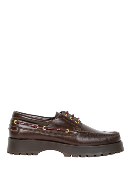 Bobbies Benthe Leather Lace Up Boat Shoes, Mahogany