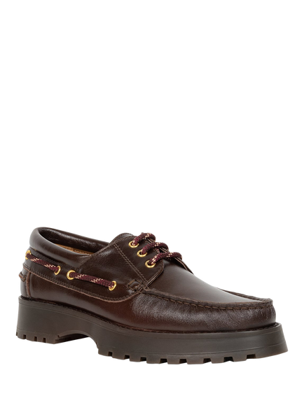 Bobbies Benthe Leather Lace Up Boat Shoes - view 2, Mahogany