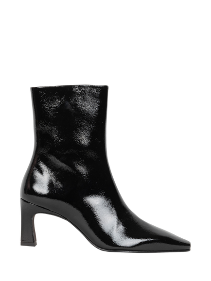 Bobbies Émilie Crumpled Patent Leather Block Heel Ankle Boots, Vinyl Black