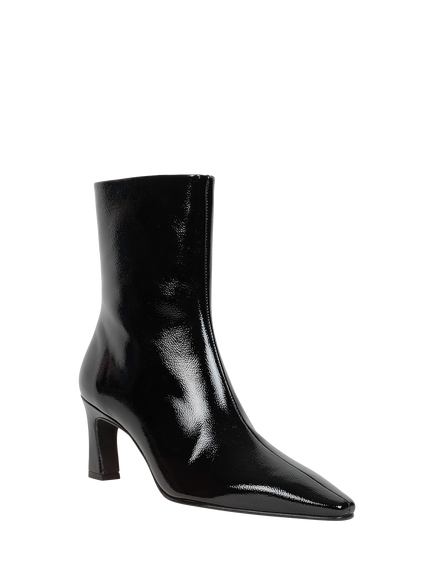 Bobbies Émilie Crumpled Patent Leather Block Heel Ankle Boots - view 2, Vinyl Black