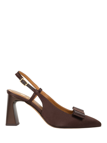 Bobbies Sole Satin Block Heel Slingback Court Shoes, Chocolate