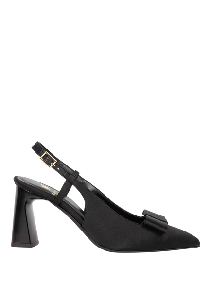 Bobbies Sole Satin Block Heel Slingback Court Shoes, Black