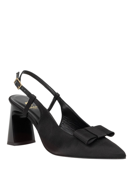 Bobbies Sole Satin Block Heel Slingback Court Shoes - view 2, Black
