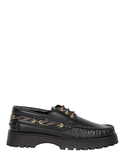 Bobbies Benthe Leather Lace Up Boat Shoes, Passion Black