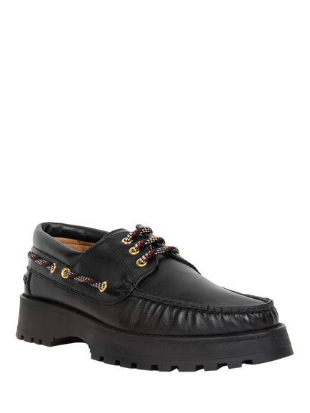 Bobbies Benthe Leather Lace Up Boat Shoes - view 2, Passion Black