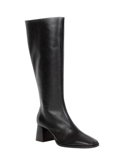 Bobbies Lennie Leather Block Heel Knee High Boots, Passion Black - view 2, Passion Black