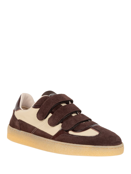 Bobbies Vesper Suede Riptape Trainers, Beige/Truffle Brown - view 2, Beige/Truffle Brown