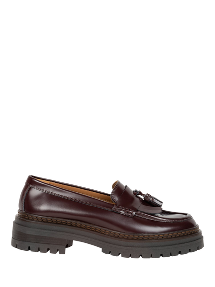 Bobbies Deniz Glazed Leather Loafers, Burgundy, Burgundy