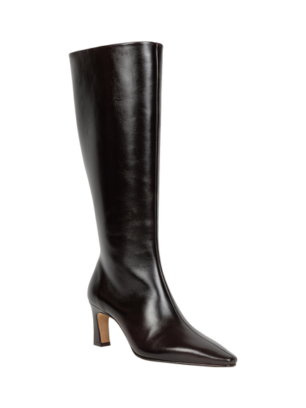 Bobbies Coline Leather Flared Heel Knee High Boots - view 2, Espresso