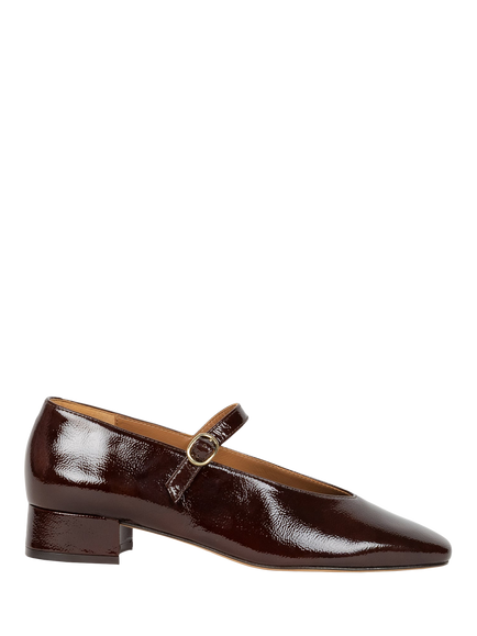 Bobbies Arel Crumpled Patent Leather Block Heel Mary Janes, Ganache