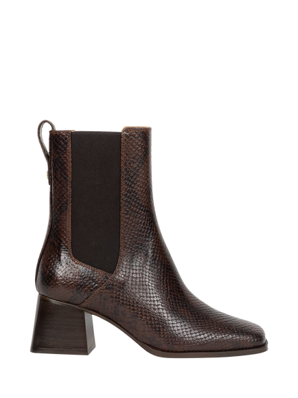 Bobbies Loïs Snake Embossed Leather Block Heel Ankle Boots, Cobra Brown, Cobra Brown