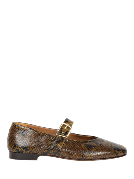 Bobbies Mado Snake Embossed Leather Mary Janes, Khaki Mamba, Khaki Mamba