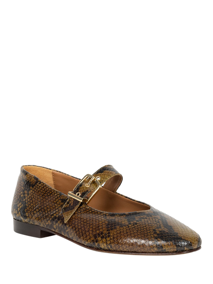 Bobbies Mado Snake Embossed Leather Mary Janes, Khaki Mamba - view 2, Khaki Mamba