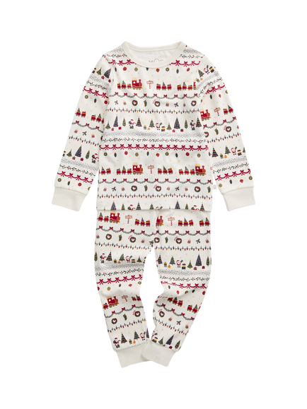 MORI Kids' Long Sleeve Christmas Fair Isle Pyjama Set, Multi, Multi