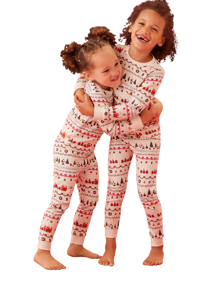 MORI Kids' Long Sleeve Christmas Fair Isle Pyjama Set, Multi - view 2, Multi