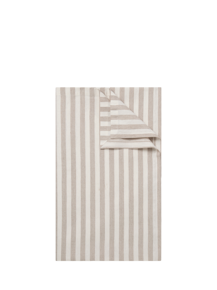 Piglet in Bed Pembroke Stripe Linen-Cotton Tablecloth, Oatmeal, Oatmeal