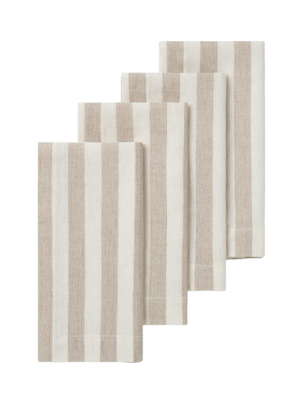 Piglet in Bed Pembroke Stripe Cotton Linen Blend Napkins, Set of 4, Oatmeal, Oatmeal