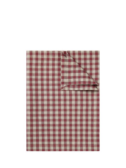 Piglet in Bed Gingham Cotton Linen Blend Table Runner, 200cm, Rhubarb/Oatmeal, Rhubarb Gingham