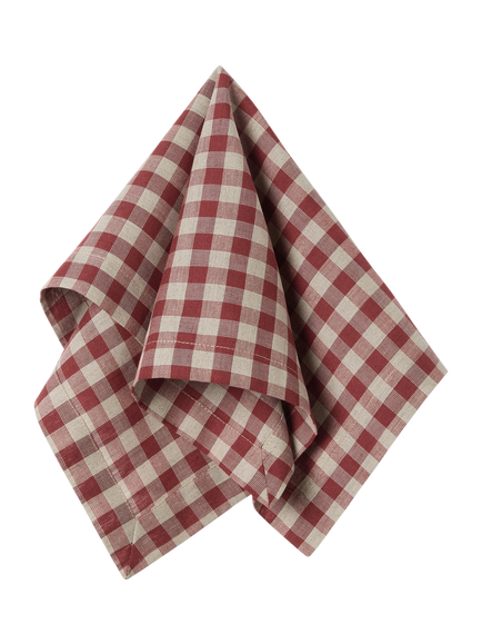 Piglet in Bed Gingham Cotton Linen Blend Napkins, Set of 4, Rhubarb/Oatmeal - view 2, Rhubarb Gingham