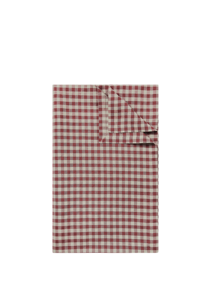 Piglet in Bed Gingham Cotton Linen Blend Tablecloth, Rhubarb/Oatmeal, Rhubarb Gingham