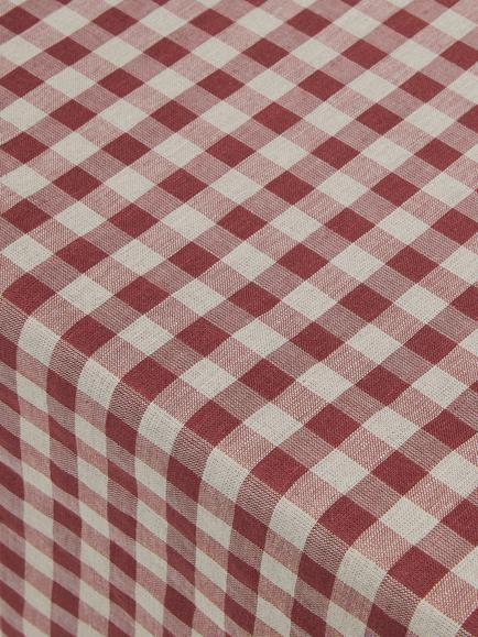 Piglet in Bed Gingham Cotton Linen Blend Tablecloth, Rhubarb/Oatmeal - view 2, Rhubarb Gingham