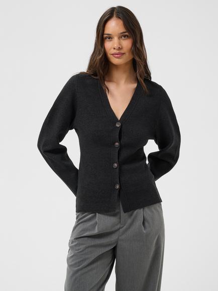 KAFFE Kaloana V-Neck Knit Cardigan, Dark Grey Melange, Dark Grey Melange